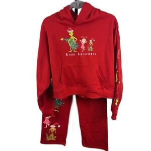 The Grinch Women's Size Medium Red Merry‎ Christmas Hoodie Sweatshirt Pants Set